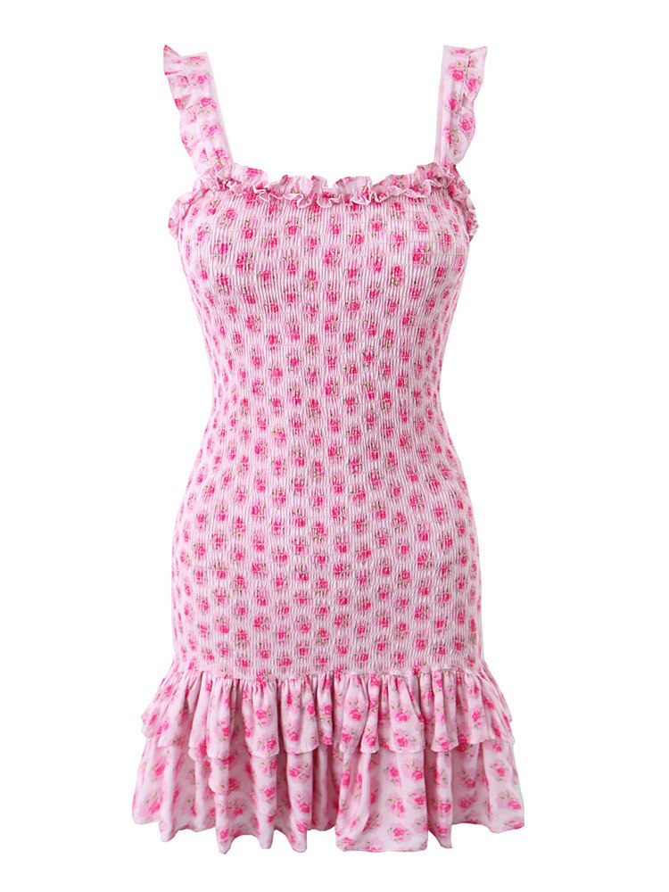 High Quality 2023 Holiday Summer Strap Sleeveless Elegant Women Ruffled A-line Mini Dress