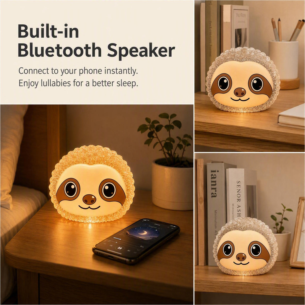 Bluetooth Speaker Night Light, 3 Colors Adjustable LED Lamp, Portable Touch Control Bedside Atmosphere Lamp for Bedroom Home Party Decor