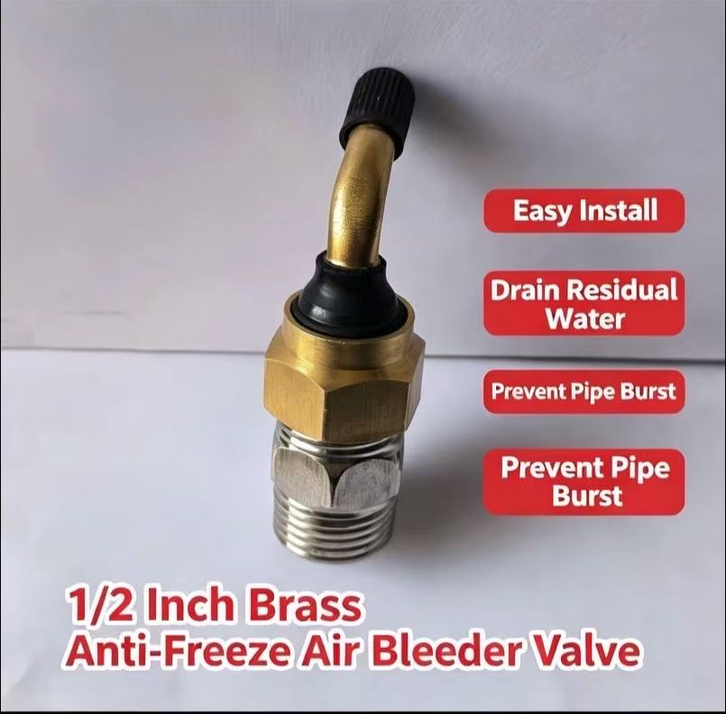 Winter Brass Anti‑Freeze Air Bleeder Valve, 1/2 Inch Thread, for Outdoor Faucets and Garden Pipes