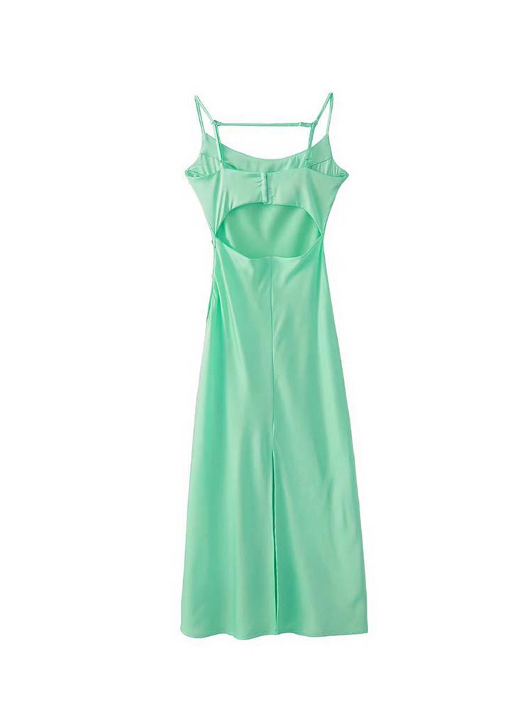 Pink Camis Long Dresses Women Satin Cut Out Sleeveless Slip Dress Female Backless Sexy Party Dresses Summer Slit Midi Dress