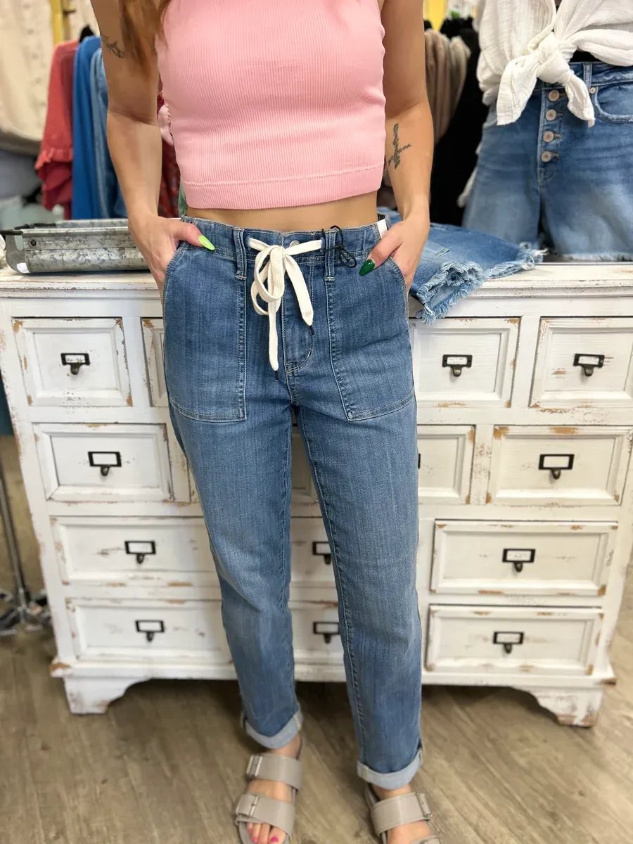 🔥49% OFF🔥Judly Blue Pull On Denim Joggers (Buy 2 Free Shipping)