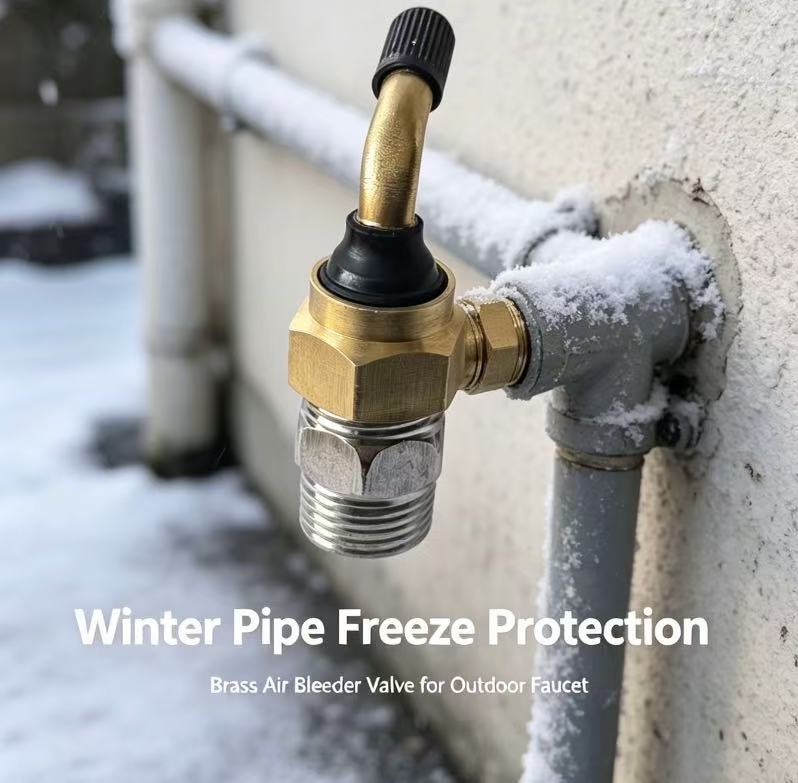 Winter Brass Anti‑Freeze Air Bleeder Valve, 1/2 Inch Thread, for Outdoor Faucets and Garden Pipes