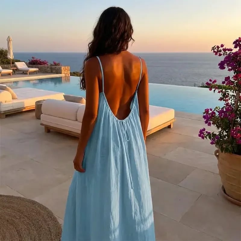 Women's Solid-Color Backless Spaghetti-Strap Dress