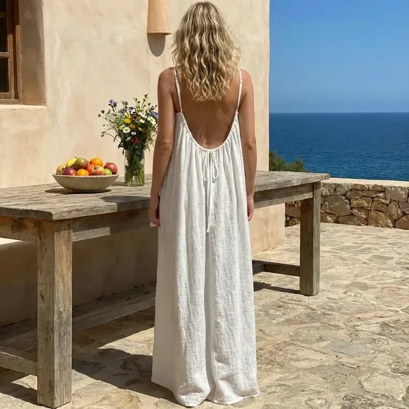 Women's Solid-Color Backless Spaghetti-Strap Dress