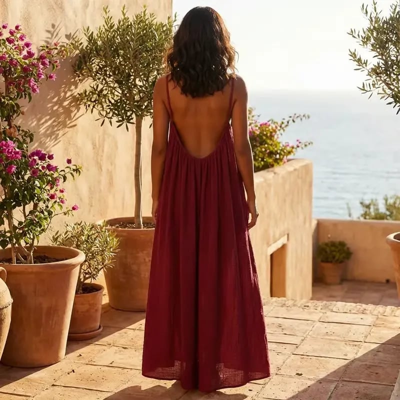 Women's Solid-Color Backless Spaghetti-Strap Dress