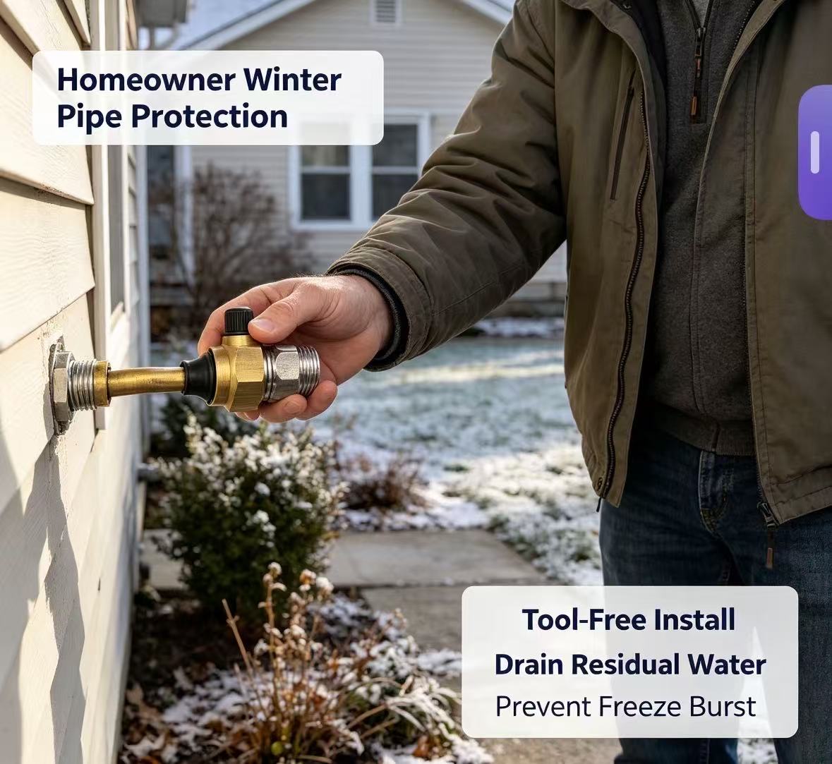 Winter Brass Anti‑Freeze Air Bleeder Valve, 1/2 Inch Thread, for Outdoor Faucets and Garden Pipes