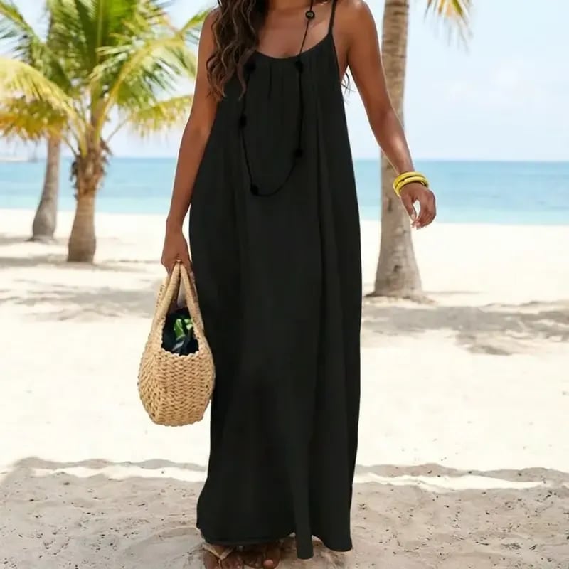Women's Solid-Color Backless Spaghetti-Strap Dress