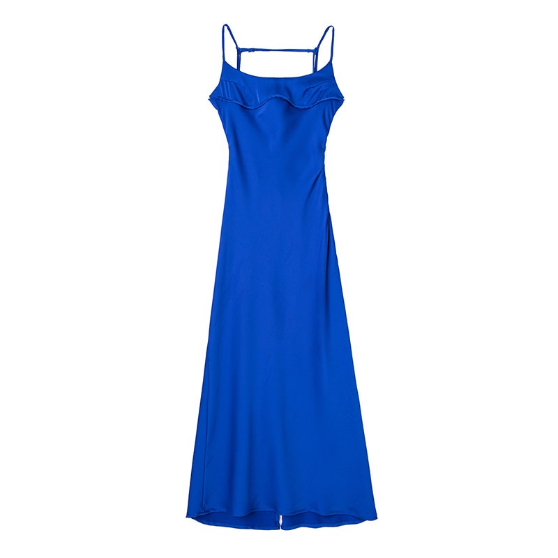 Pink Camis Long Dresses Women Satin Cut Out Sleeveless Slip Dress Female Backless Sexy Party Dresses Summer Slit Midi Dress