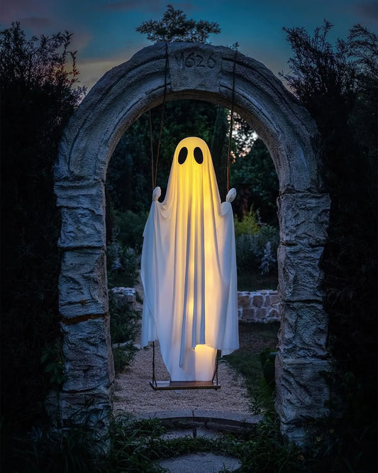 🔥ON SALE🔥Hanging Swing Ghost Halloween Decor with String Lights