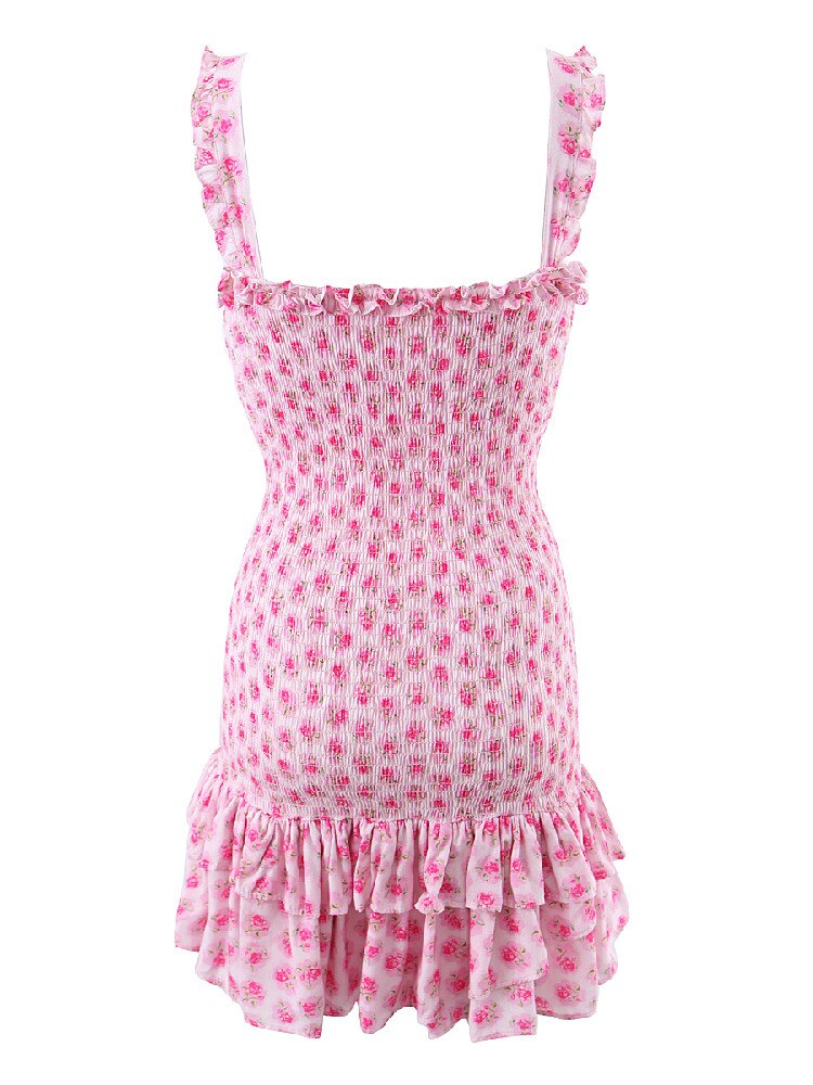 High Quality 2023 Holiday Summer Strap Sleeveless Elegant Women Ruffled A-line Mini Dress