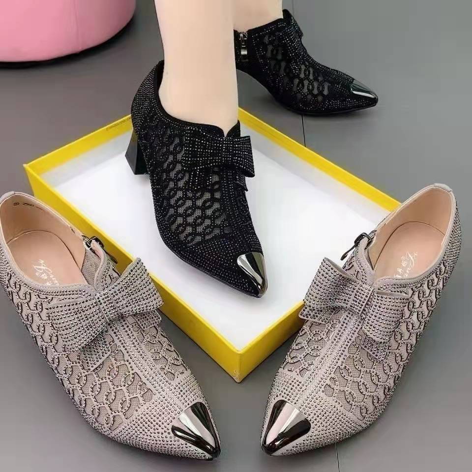 2026 summer casual  Rhinestone hollow chunky heel shoes and new belt buckle solid color plus size women's sandals
