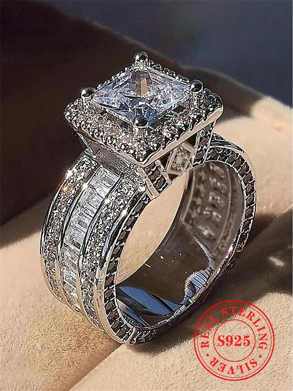 S925 Sterling Silver Luxury Gorgeous Artificial Crystal Decor Ring