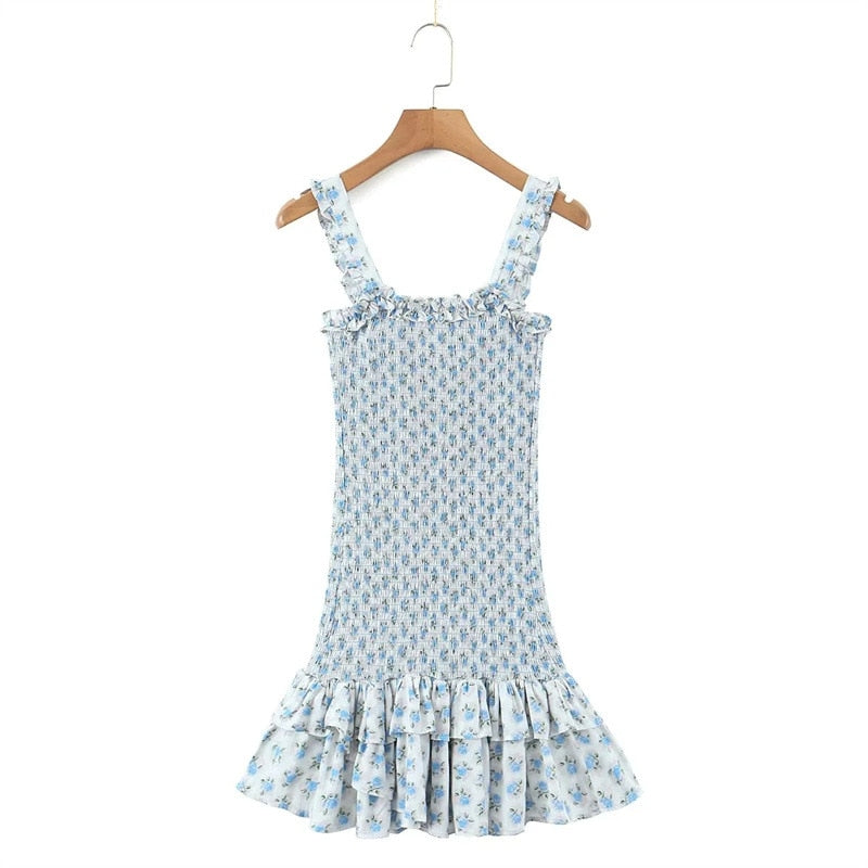 High Quality 2023 Holiday Summer Strap Sleeveless Elegant Women Ruffled A-line Mini Dress