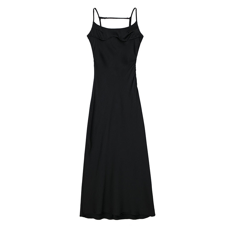 Pink Camis Long Dresses Women Satin Cut Out Sleeveless Slip Dress Female Backless Sexy Party Dresses Summer Slit Midi Dress
