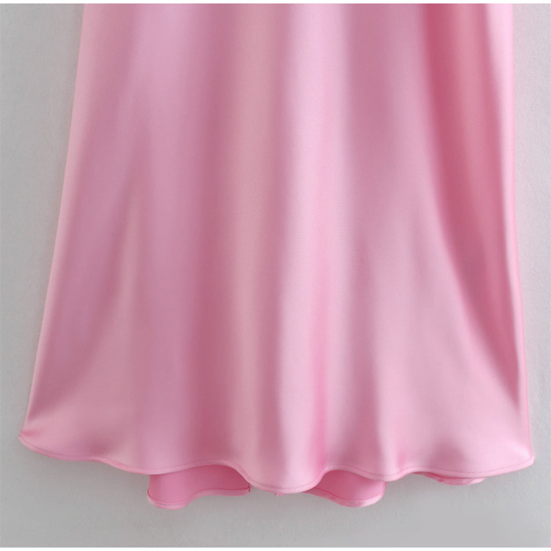 Pink Camis Long Dresses Women Satin Cut Out Sleeveless Slip Dress Female Backless Sexy Party Dresses Summer Slit Midi Dress