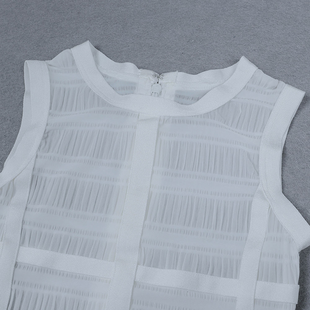 High Quality White Sleeveless Tassel Hollow Out Bodycon Rayon Bandage Dress Evening Party Sexy Dress