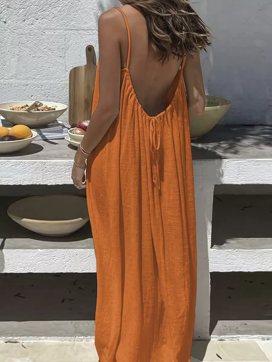 Women's Solid-Color Backless Spaghetti-Strap Dress