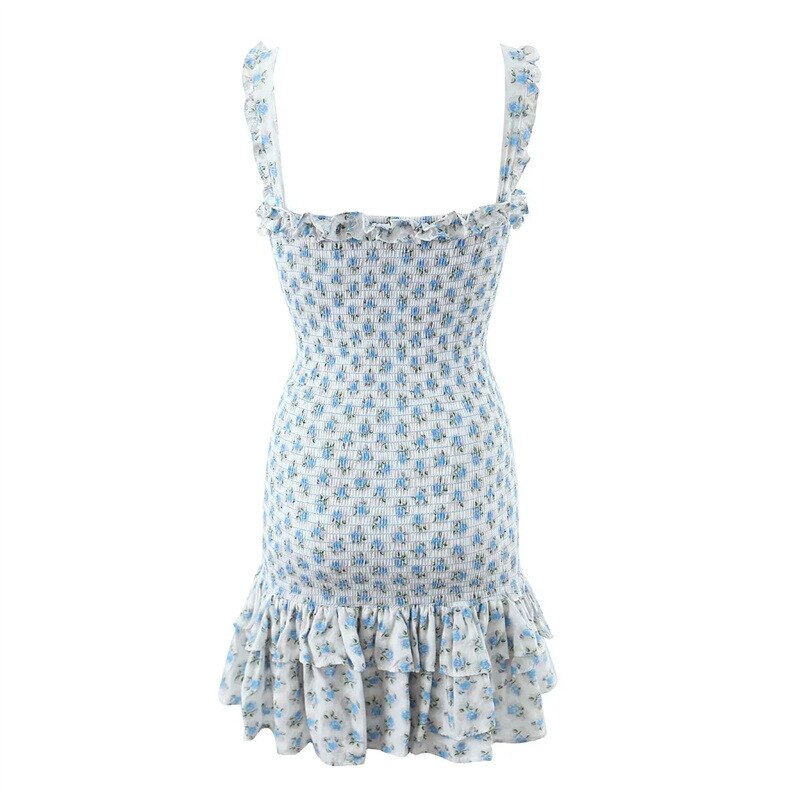High Quality 2023 Holiday Summer Strap Sleeveless Elegant Women Ruffled A-line Mini Dress