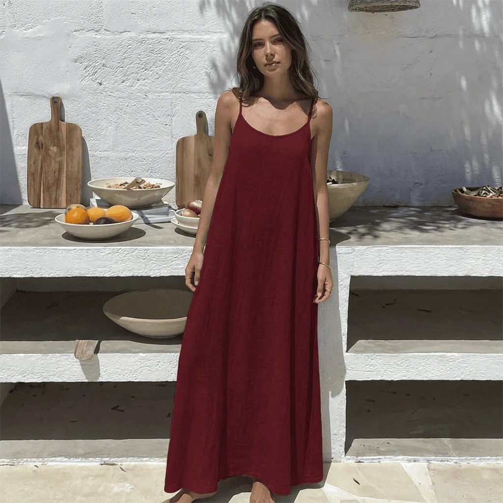 Women's Solid-Color Backless Spaghetti-Strap Dress