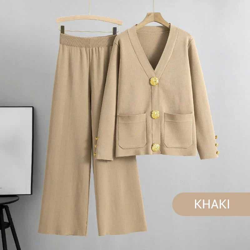 ⏰Women's Button Sweater & Wide-Leg Pants 2-Piece Set👚👖