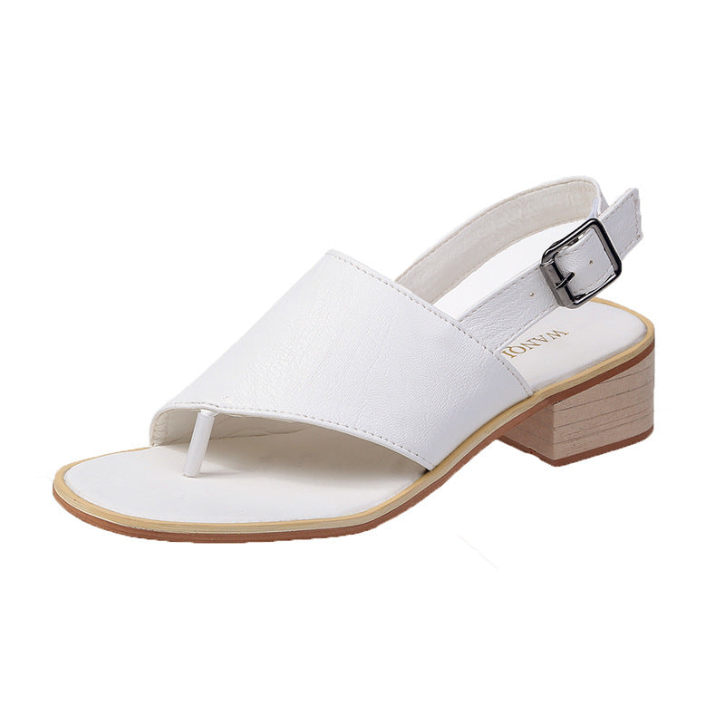 2026 summer casual  Rhinestone hollow chunky heel shoes and new belt buckle solid color plus size women's sandals