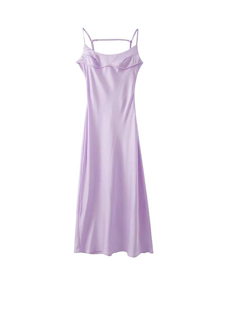 Pink Camis Long Dresses Women Satin Cut Out Sleeveless Slip Dress Female Backless Sexy Party Dresses Summer Slit Midi Dress