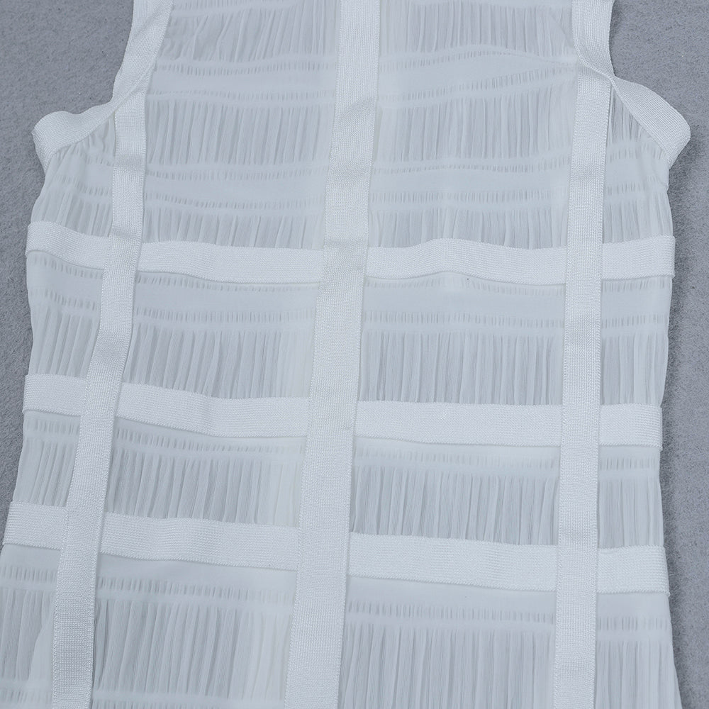 High Quality White Sleeveless Tassel Hollow Out Bodycon Rayon Bandage Dress Evening Party Sexy Dress
