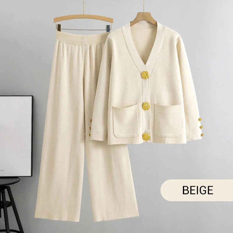 ⏰Women's Button Sweater & Wide-Leg Pants 2-Piece Set👚👖